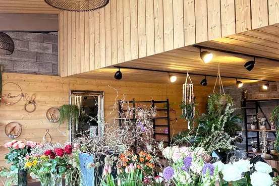 Photographie de divers bouquets de fleurs mis en exposition dans le magasin
